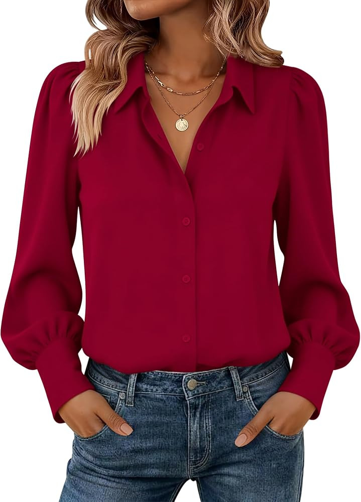Zeagoo Women Button Down Shirts Casual Long Sleeve Tops Work Blouses | Amazon (US)