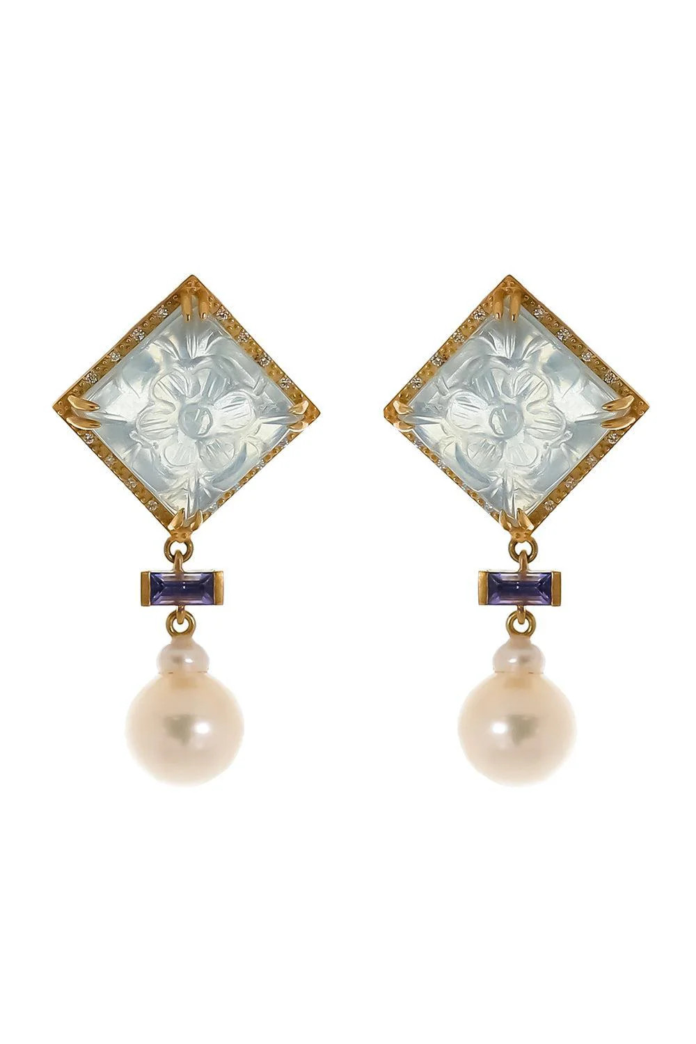 Aquamarine Pearl Drop Carved Earrings | COOMI | Marissa Collections