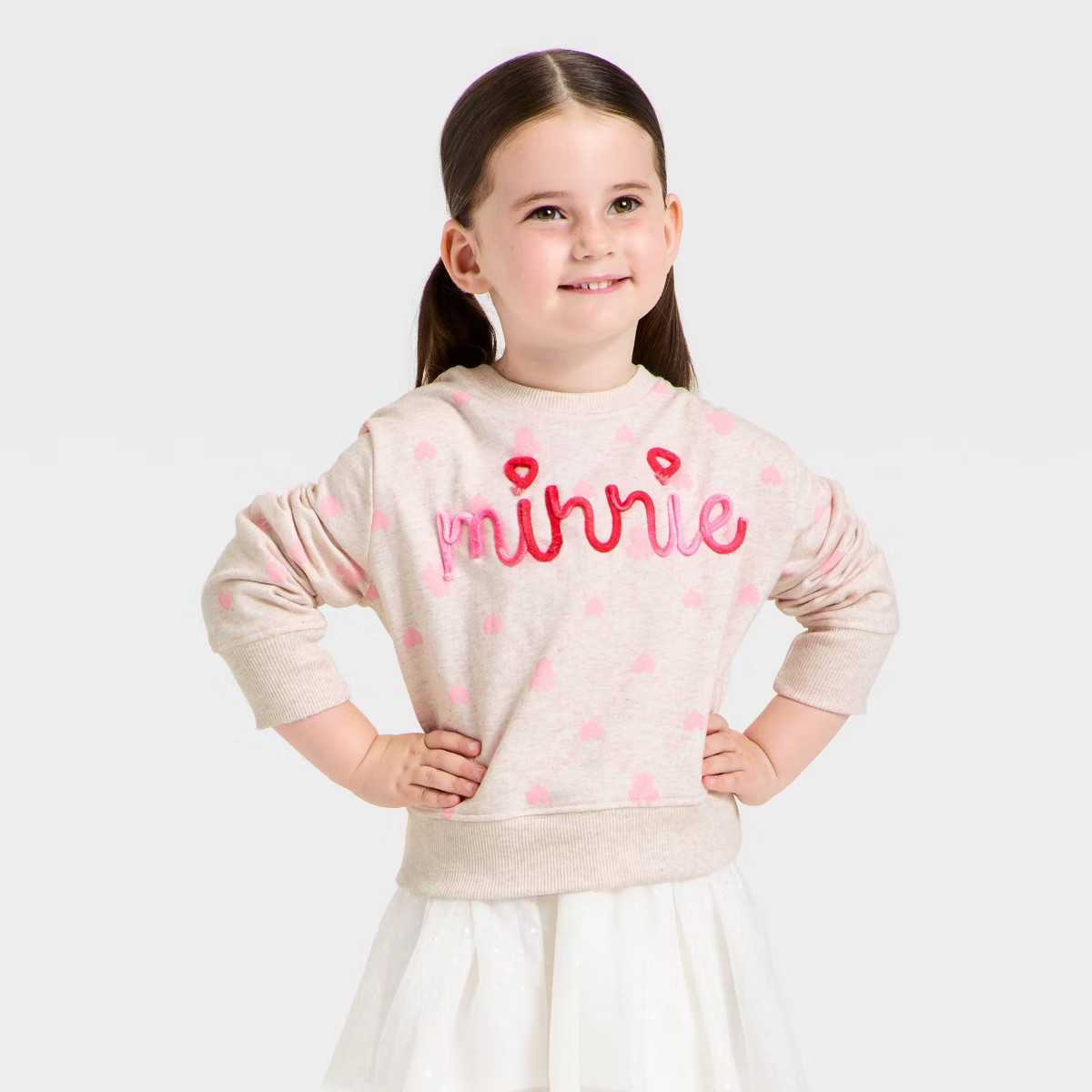 Toddler Girls' Disney Minnie Mouse Valentines Fleece Sweatshirt - Beige 18M | Target