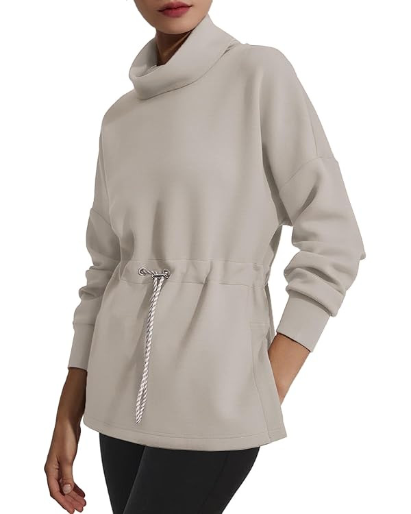 FUPHINE Womens Turtleneck Sweatshirt Oversized Long Sleeve Pullover Tops Side Slit Soft Hoodie wi... | Amazon (US)