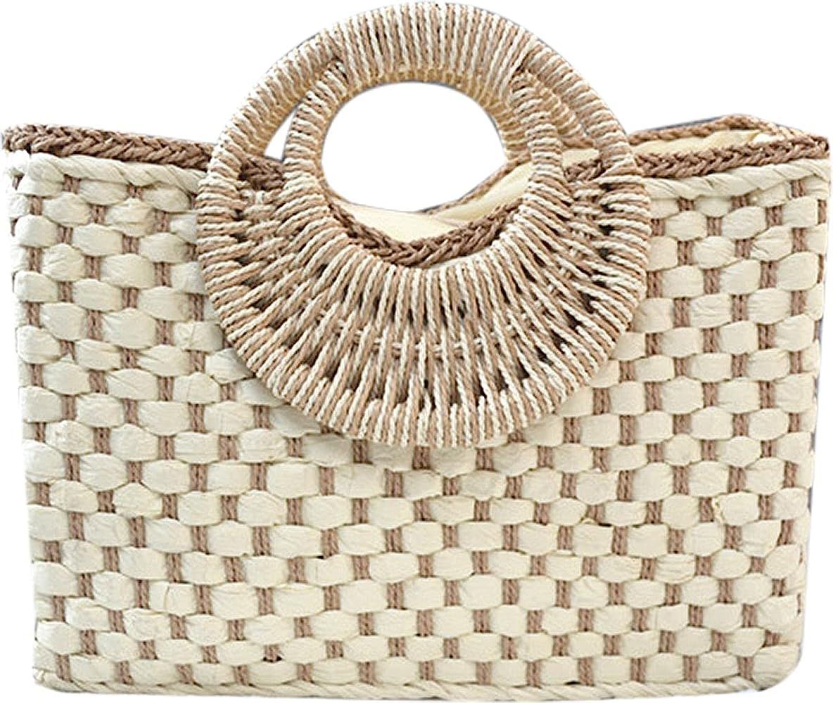 Hand-woven Straw Bag Women Summer Beach Handbag Purse Retro Rattan Tote Clutch Travel Bag with Wo... | Amazon (US)