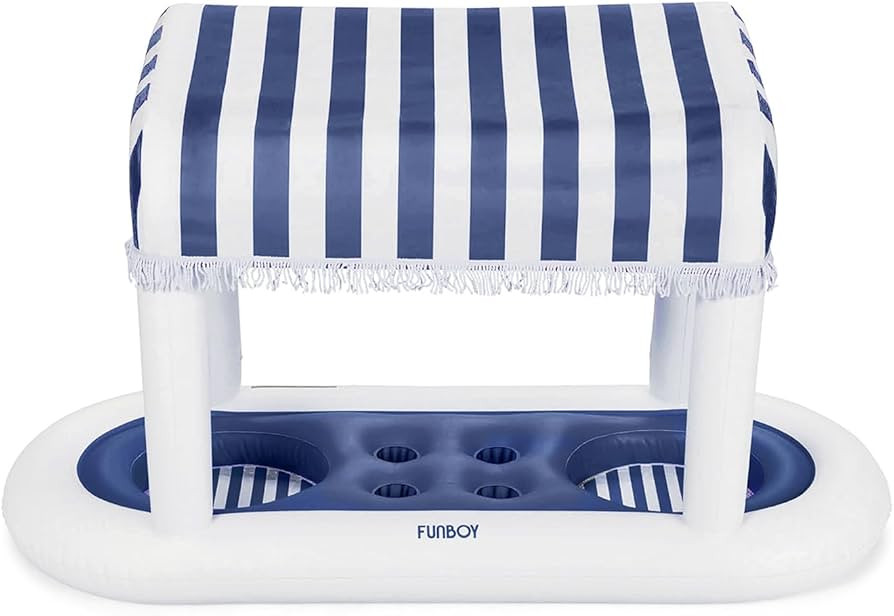 FUNBOY Giant Floating Navy Cabana Stripe Drink Station, Removable Fabric Shade with Fringe, Perfe... | Amazon (US)