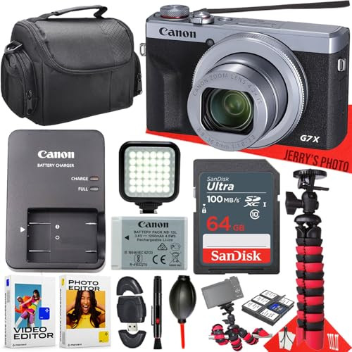 Canon PowerShot G7 X Mark III Digital Camera (Silver) + 64GB Memory + LED Light + Spider Tripod + PC Software + Cleaning Kit + More (14pc Bundle) (Renewed) | Amazon (US)