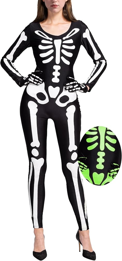 Spooktacular Creations Adult Glow in the Dark Skeleton Costume Women, Skeleton Bodysuit Halloween... | Amazon (US)