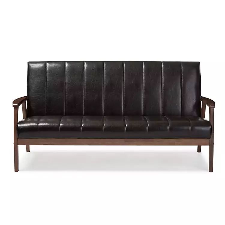 Dark Brown Faux Leather Channel Sofa, 63 in. | Kirkland's Home