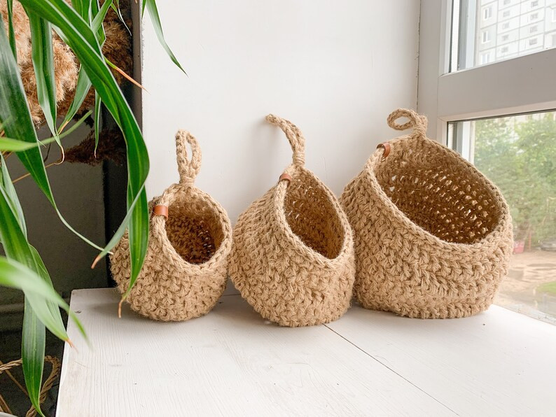 Crochet jute baskets Set 3 Storage baskets Jute Hanging baskets Wall hanging storage baskets | Etsy (US)