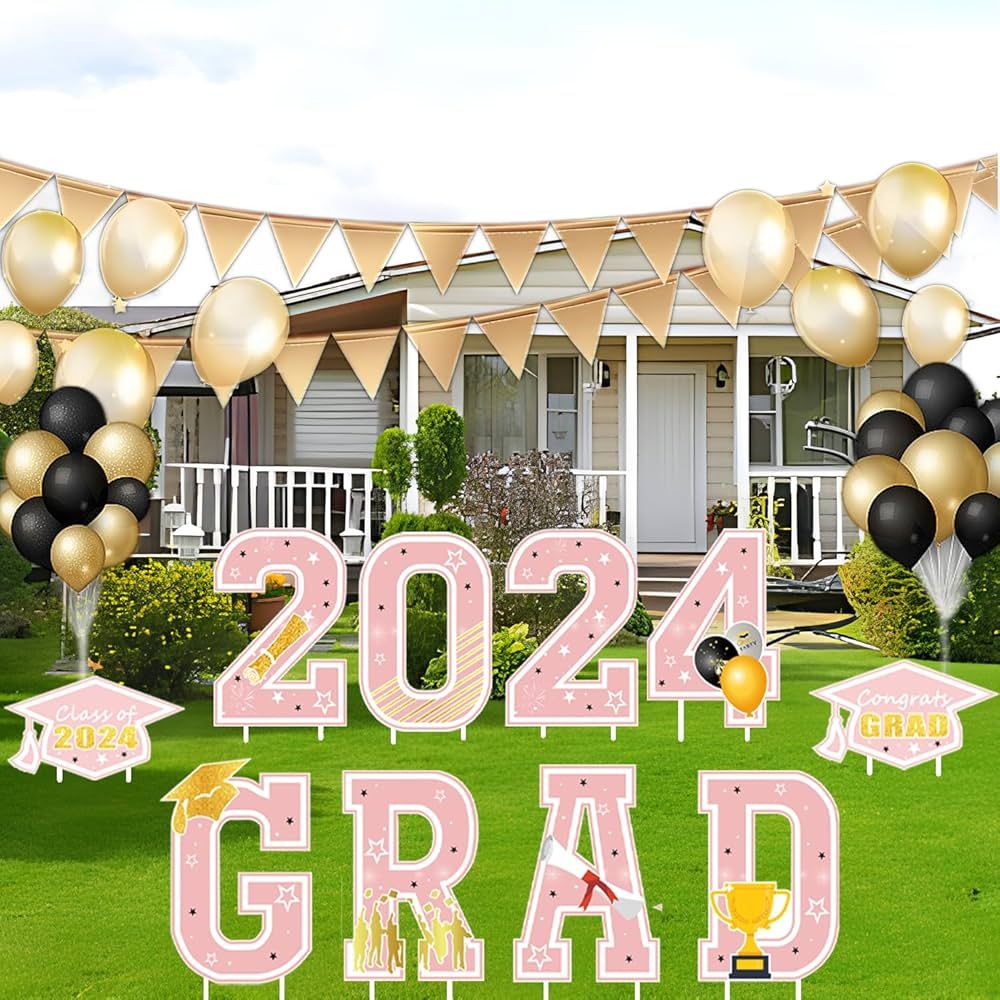 24 Inch High GRAD Yard Signs Graduation Decoration, 2024 Graduation Lawn Sign, Waterproof Congrat... | Amazon (US)