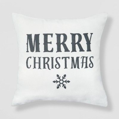 Merry Christmas with Snowflakes Throw Pillow Reversible Gray Solid Knit - Wondershop&#8482; | Target