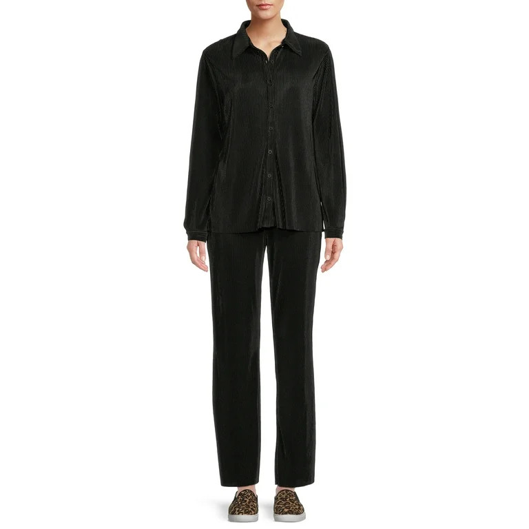 Nine.Eight Women's and Women's Plus Plisse Pleat Shirt and Pants Set, 2-Piece, Sizes XS-4X - Walm... | Walmart (US)