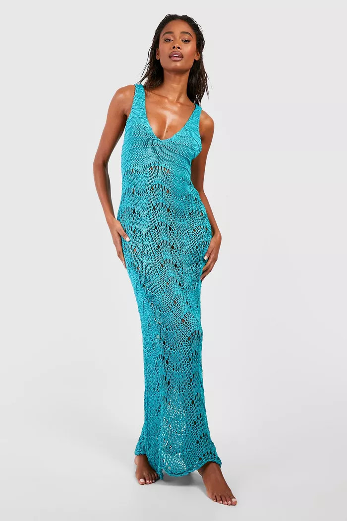 Crochet Scallop Scoop Beach Dress | Boohoo.com (US & CA)