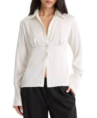 Good American Women's Collared Long-Sleeve Satin Blouse - Chalk | Macy's