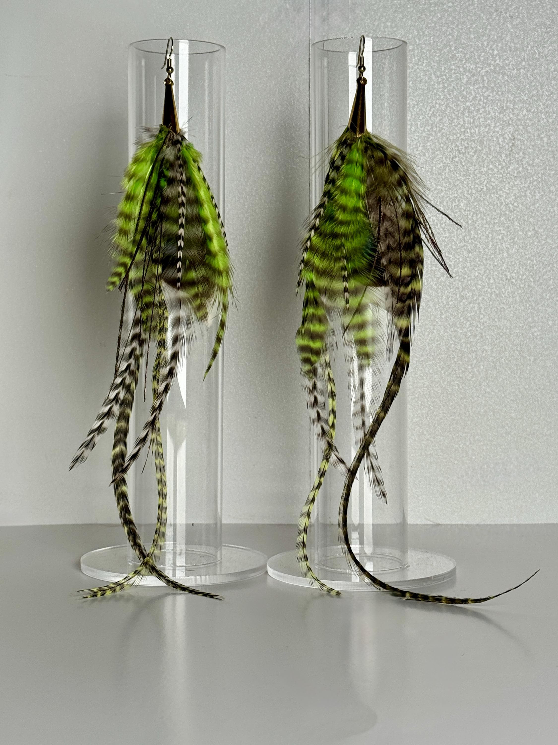 Handmade Long Feather Earrings, Chartreuse Lime Green - “green With Envy,” - Etsy Curaçao | Etsy (US)