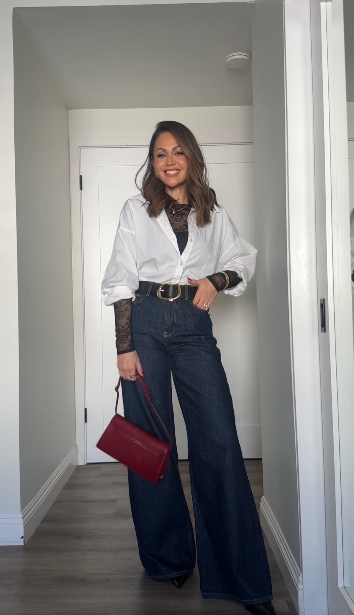 Winter chic edition! 
button up shirt medium
lace bodysuit small 
wide leg denim size 26 
I’m 5’4/130

#LTKSeasonal #LTKGiftGuide #LTKHoliday