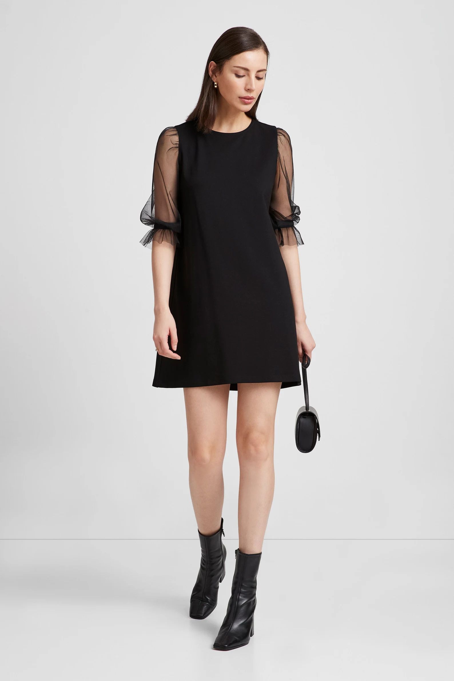 Black Mesh Sleeve Dress Little Black Dress Cocktail - Etsy | Etsy (US)