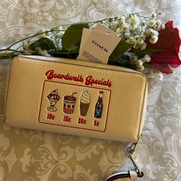 🍭 Coach Signature Long Zip Around Wallet Boardwalk Specials Ice Cream Soda New | Poshmark