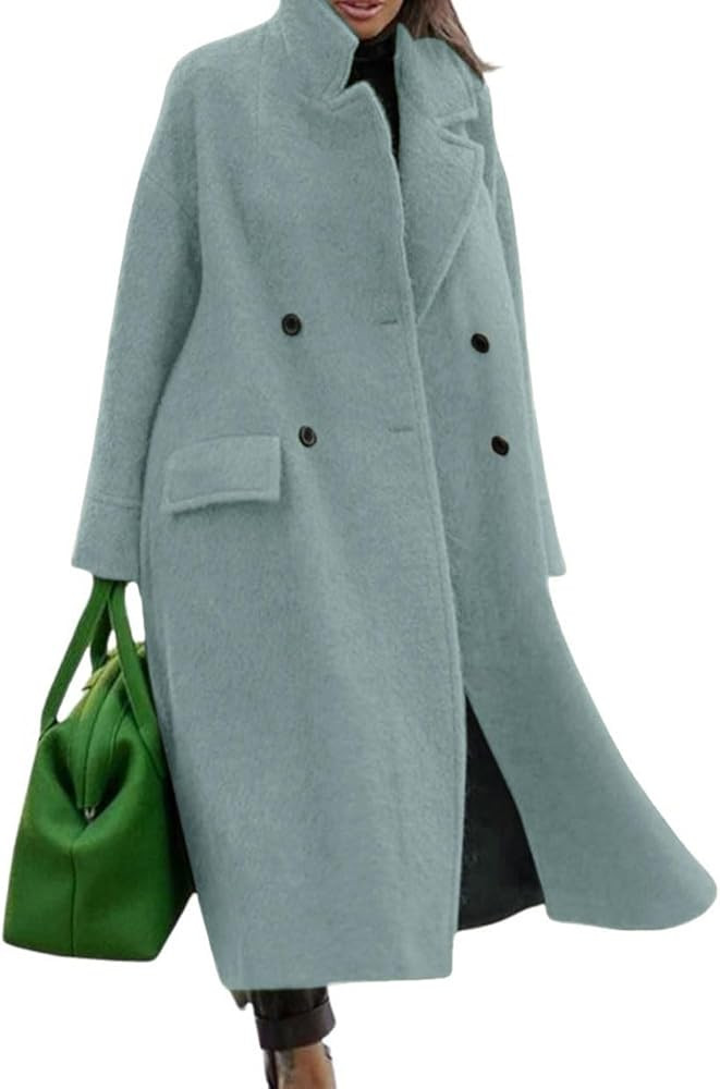 CHARTOU Women Oversized Long Winter Coats Warm Wool Blend Pea Trench Coat Overcoat | Amazon (US)