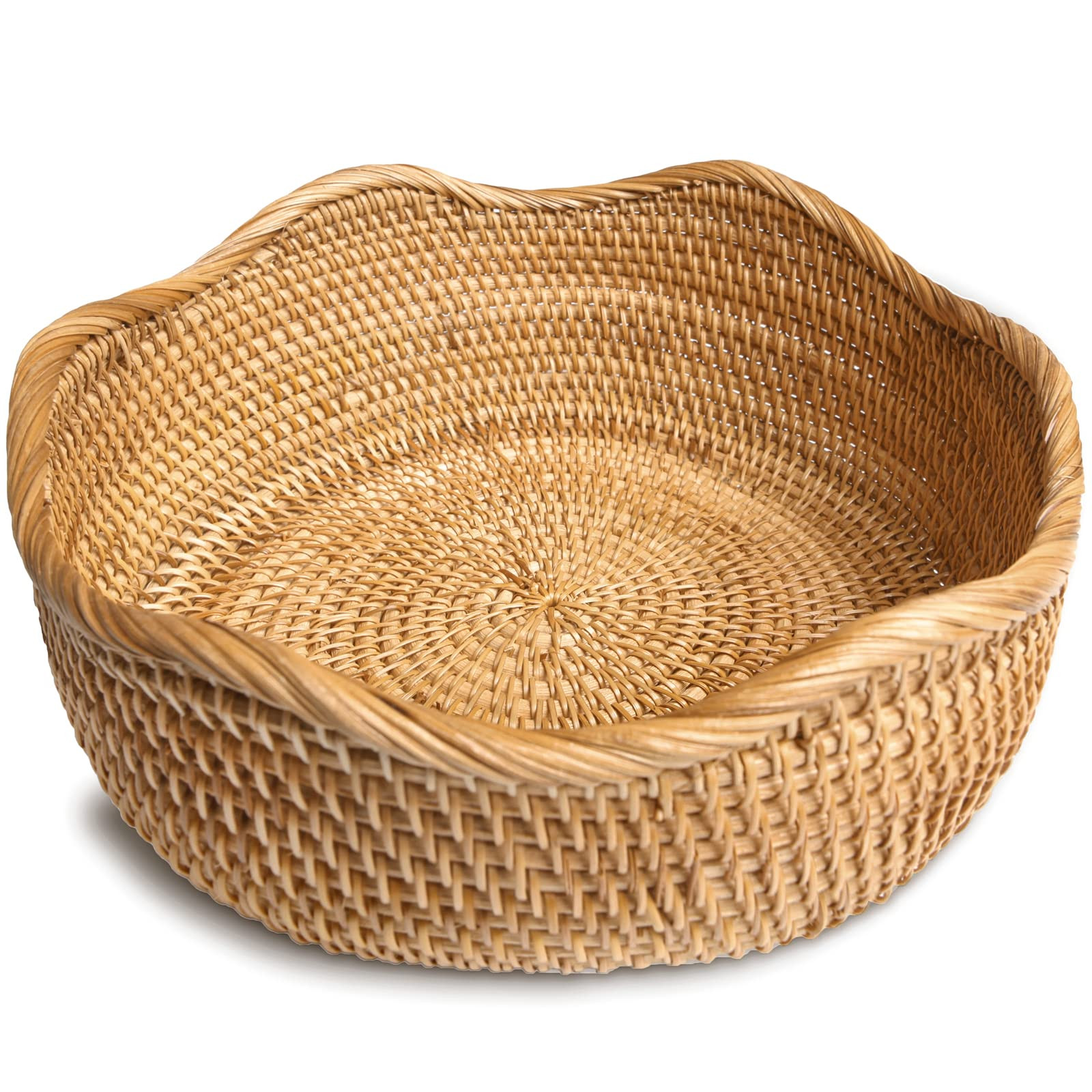 HITOMEN Handmade Rattan Bread Baskets Round Wicker Fruit Serving Storage Bowls, Natural Woven Dec... | Amazon (US)