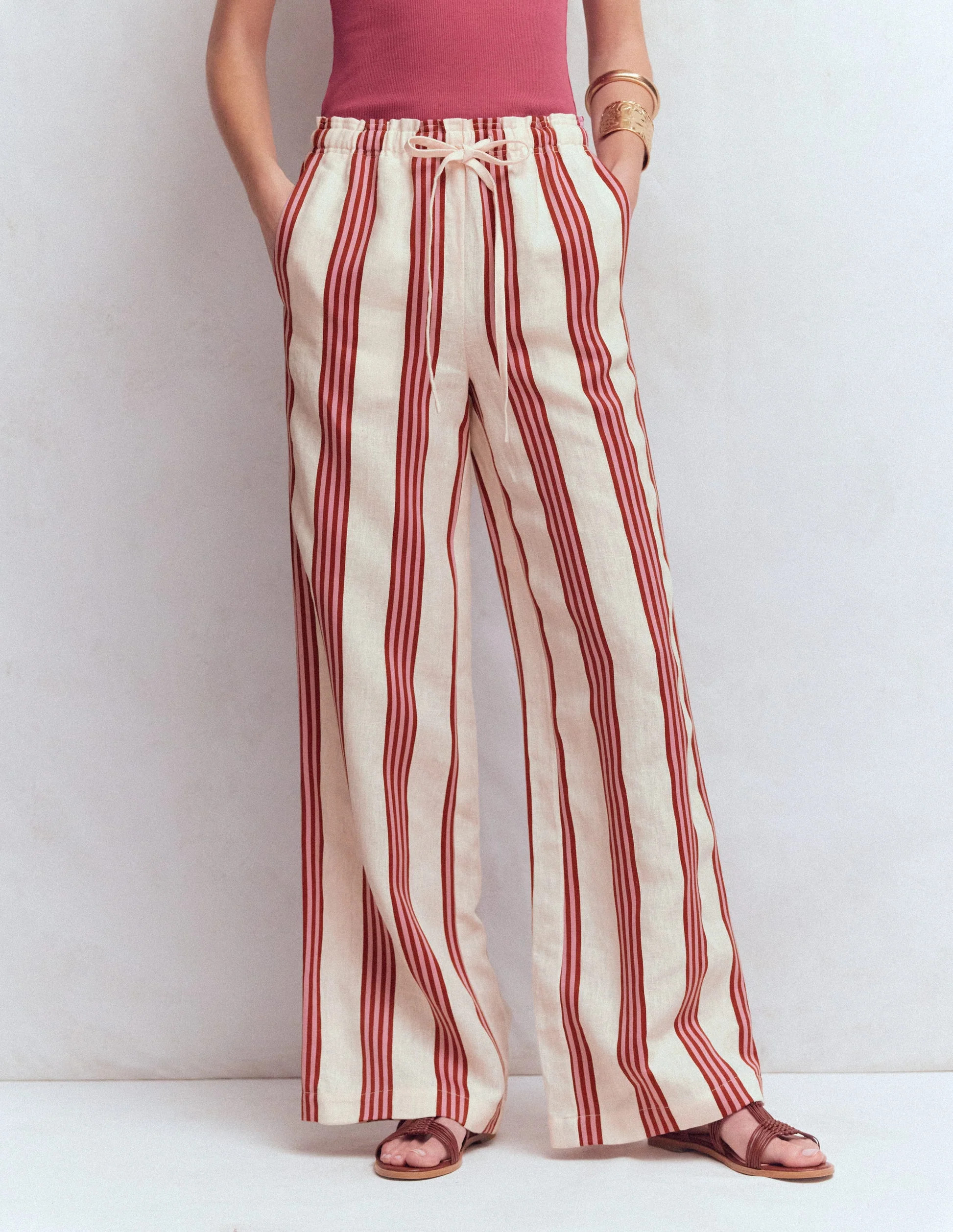 Islington Linen Pants-Ivory, Brown & Pink Stripe | Boden (US)