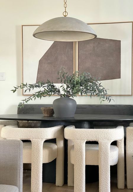 Love love love our new dining room pendant!!  

Black dining table, faux stems, faux greenery, boucle chairs, mcgeeandco art, oversized canvas art, Afloral stems & gray vase 

#LTKstyletip #LTKhome #LTKSeasonal