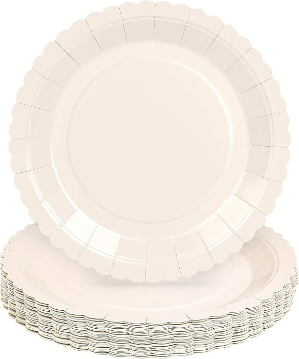 30 Pcs Ivory Paper Plates, 9 Inch Cream Scalloped Dessert Plates Disposable Ivory Dinner Paper Pl... | Amazon (US)
