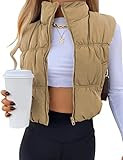UANEO Womens Cropped Puffer Vest Zip Up Stand Collar Sleeveless Padded Cropped Vest | Amazon (US)