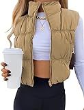 UANEO Womens Cropped Puffer Vest Zip Up Stand Collar Sleeveless Padded Cropped Vest | Amazon (US)