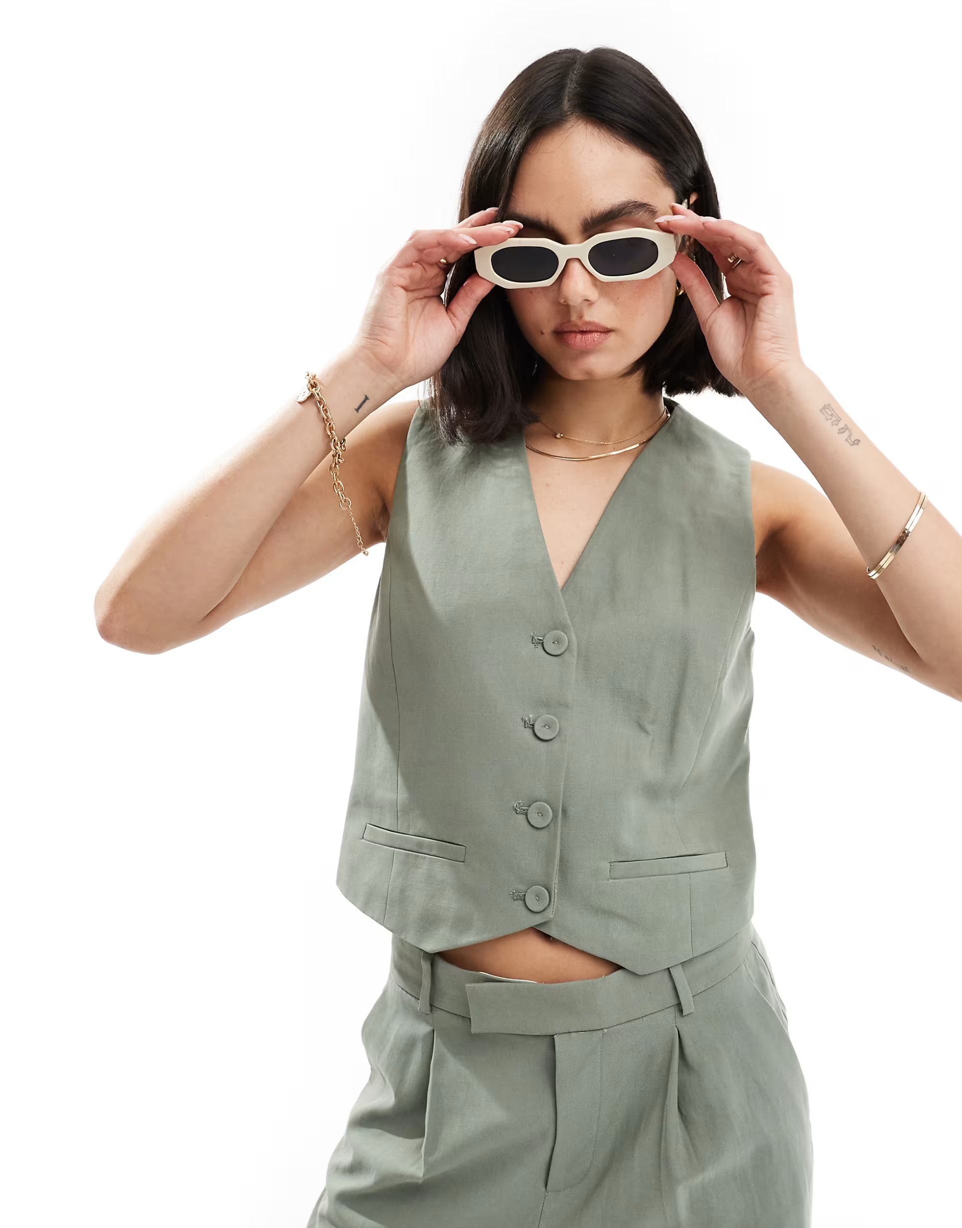 Mango lightweight co-ord waistcoat in light green | ASOS | ASOS (Global)