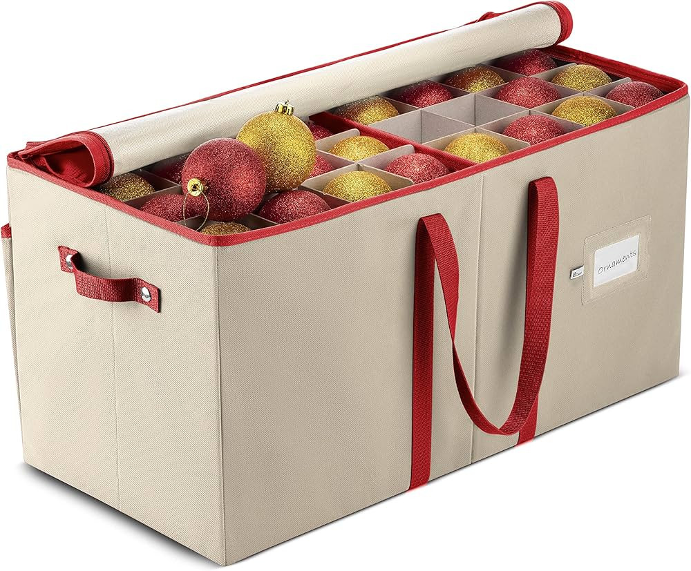 ZOBER Large Christmas Ornament Storage Box - Stores 128 Ornaments W/Dividers - Non-Woven, Durable... | Amazon (US)