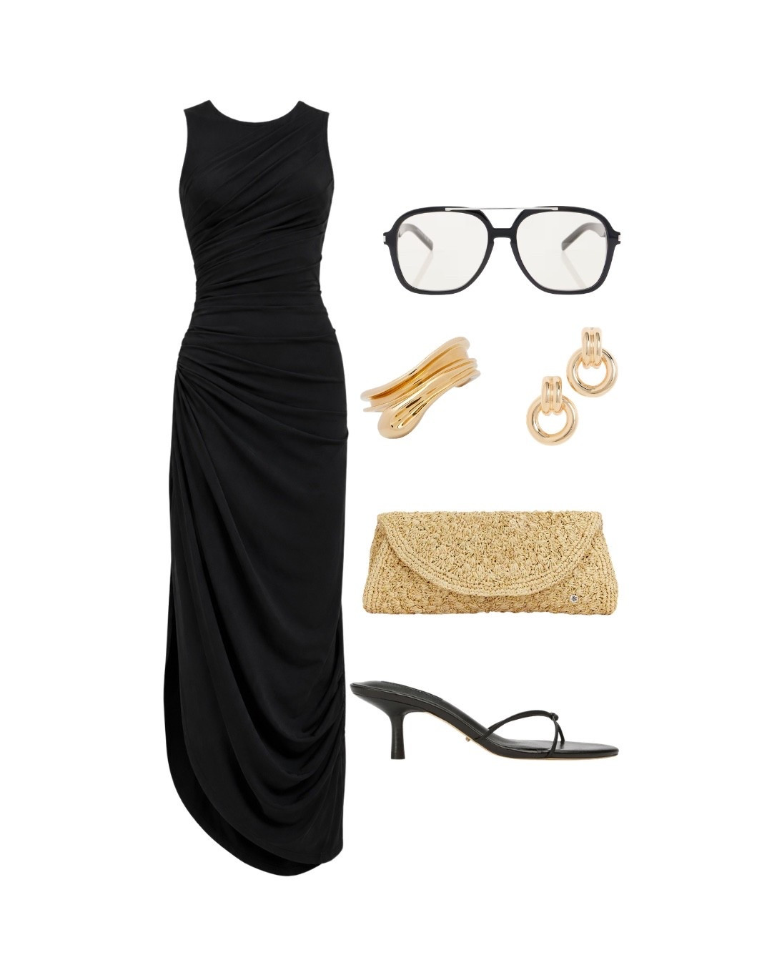 Black ruched maxi dress styled for summer evenings — gold jewelry, raffia clutch and kitten heels. Simple but does all the work.

#blackmaxidress #ruchedmaxidress #summereveningoutfit #goldjewelry #raffiaclutch #kittenheels #over40style #quietluxury #blackdressoutfit #summerstyle

#LTKootd #LTKSeasonal #LTKOver40