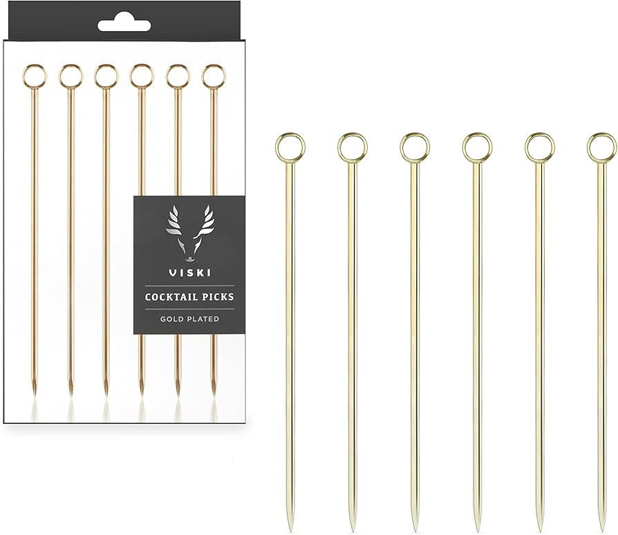 Viski Gold Cocktail Picks Heavy Duty Toothpicks Stainless Steel Metal Drink Skewers Barware Accessories, 4.25 | Amazon (US)