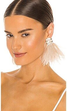 Ranjana Khan Baroque Pearl and Ostrich Feather Burst Earrings in Beige from Revolve.com | Revolve Clothing (Global)