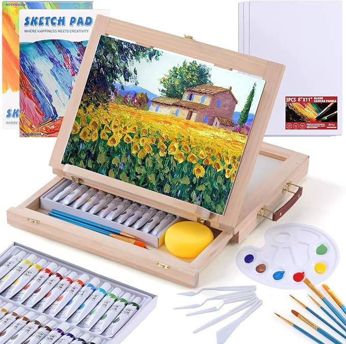 54 Pieces Watercolor Paint Set with Tabletop Easel, Complete Starter Painting Art Supplies with W... | Amazon (US)