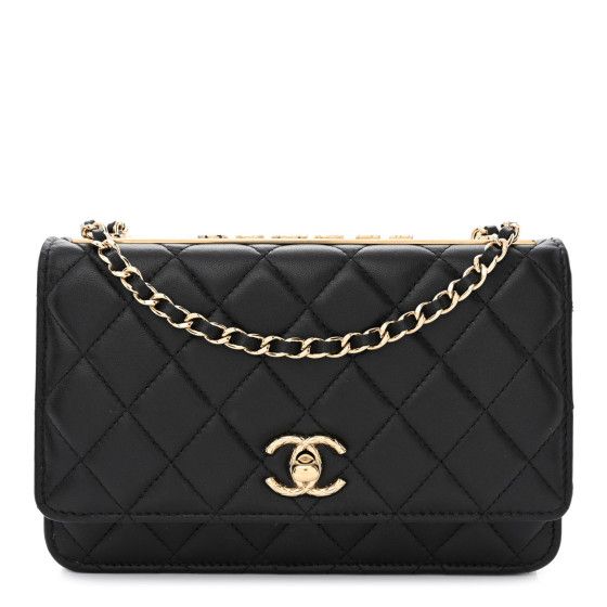 Lambskin Quilted Trendy CC Wallet On Chain WOC Black | FASHIONPHILE (US)