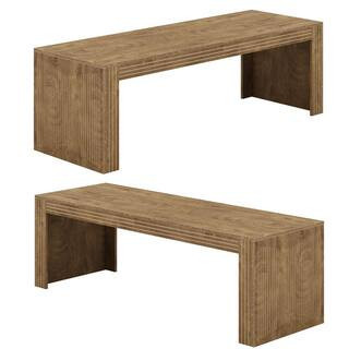 Halsey 78.7 in. Long 2-Piece Double Rectangular Light Brown Wood Farmhouse Seat 4-6 Home Pedestal Dining Table Sets of 2 | The Home Depot