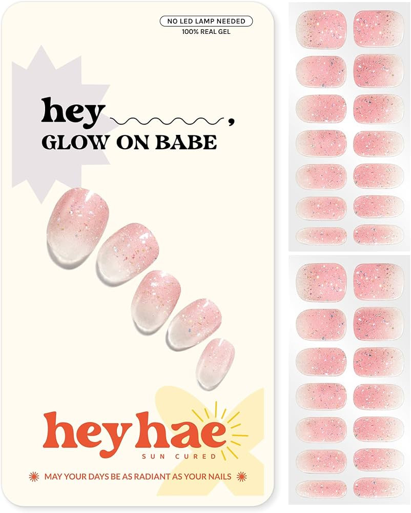 Heyhae Semi Cured Gel Nail Strips | No LED Lamp Needed | Pink, Glitter| Easy Apply & Remove, Salo... | Amazon (US)