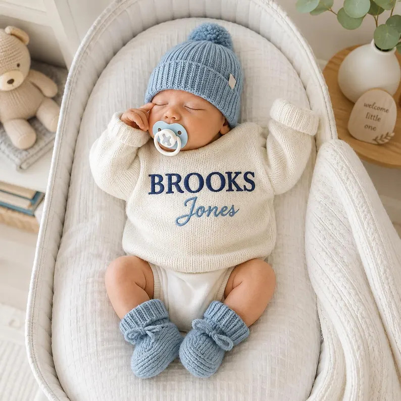 Personalized Baby Sweater, Embroidered Cotton Keepsake, Baby Shower Gift, Nursery Gifts, Baby Boy... | Etsy (Global)