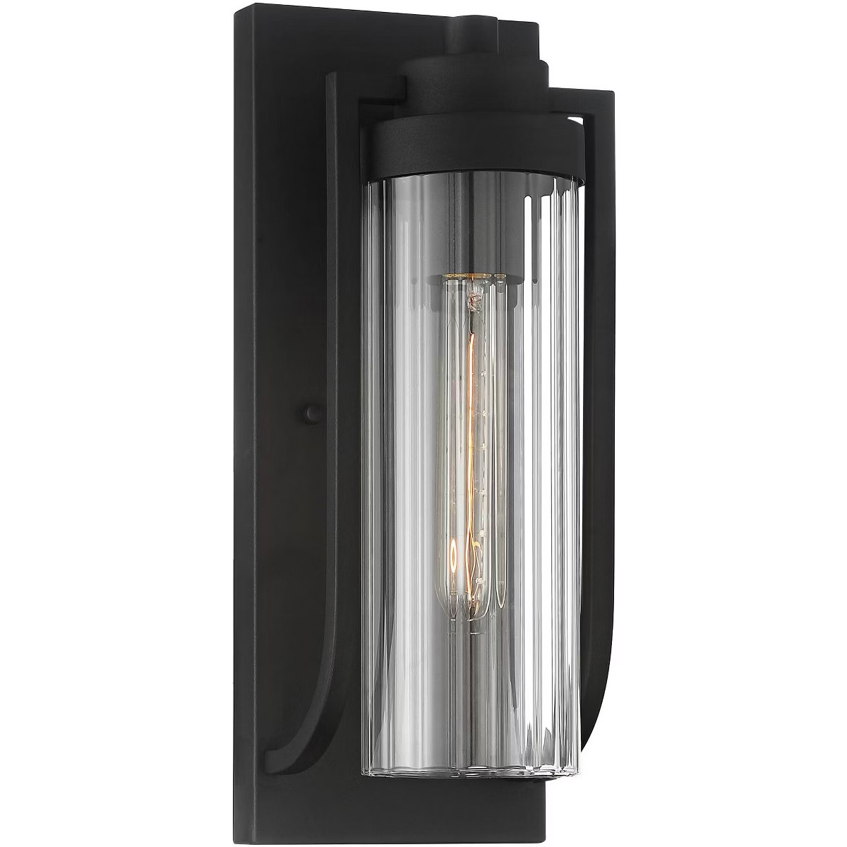 Possini Euro Design Bogata Modern Outdoor Wall Light Fixture Textured Black 15 1/2" Clear Ribbed ... | Target