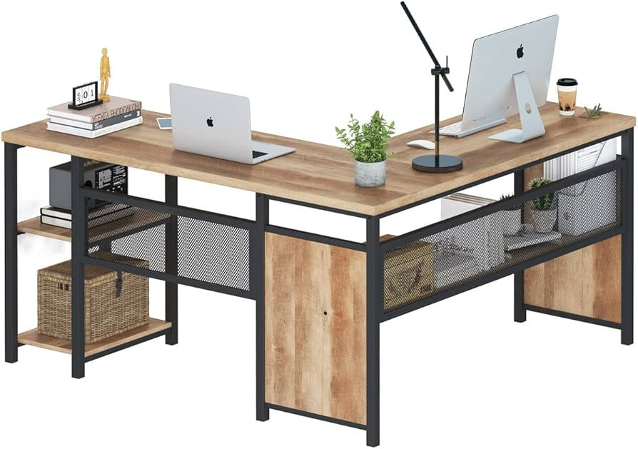 FATORRI L Shaped Computer Desk, Industrial Rustic Office Desk with Storage, Reversible Wood and M... | Amazon (US)