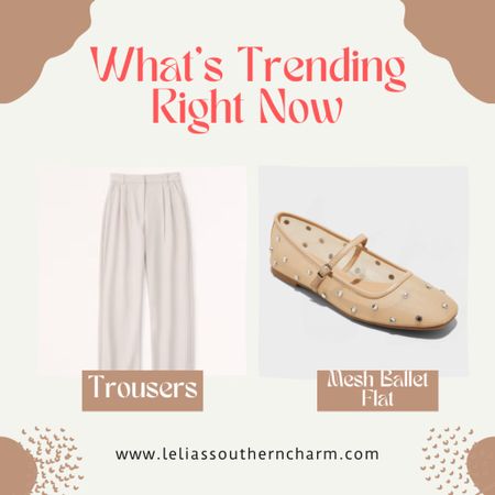 What’s trending right now! Trouser pants and mesh ballet flats!

#LTKFindsUnder100 #LTKShoeCrush #LTKSaleAlert