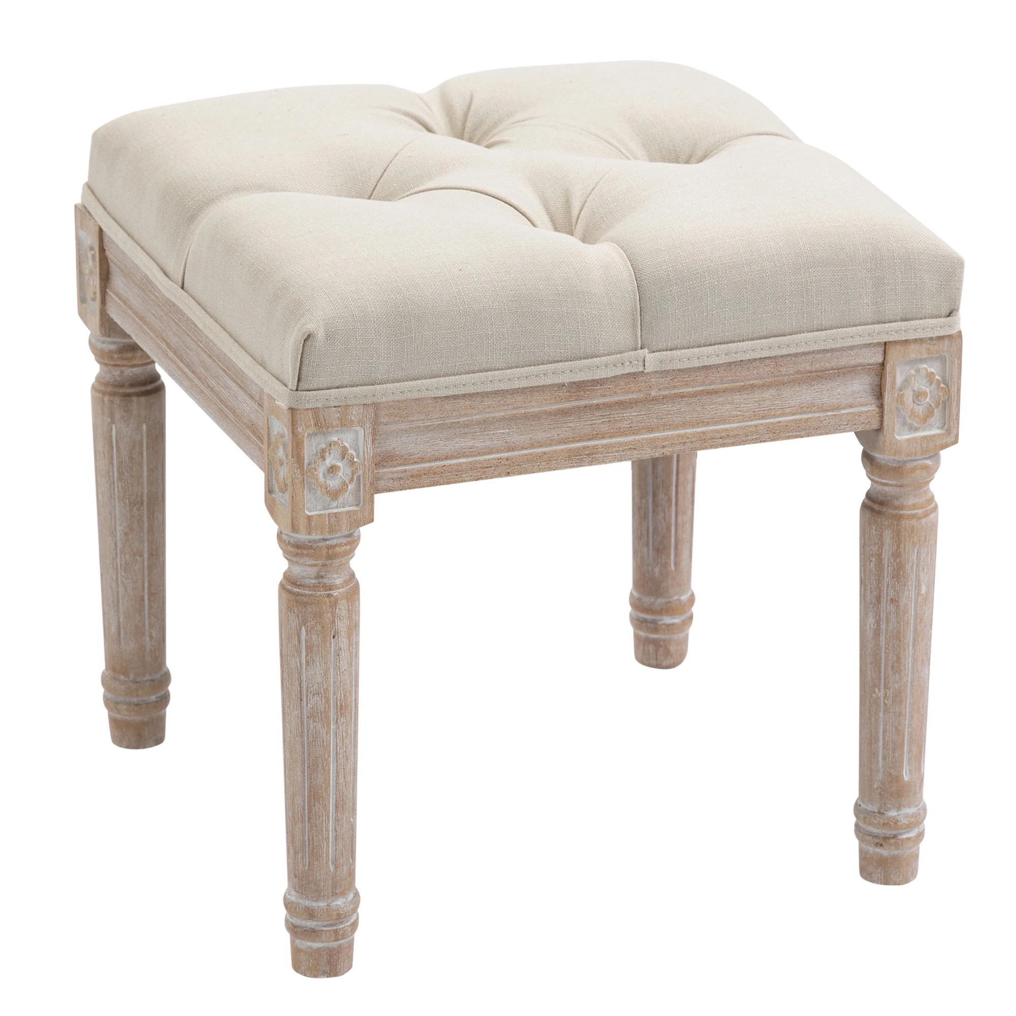HOMCOM 15.75" Foot Stool Ottoman Bench Footrest w/ Button Tufted Seat, Beige - Walmart.com | Walmart (US)