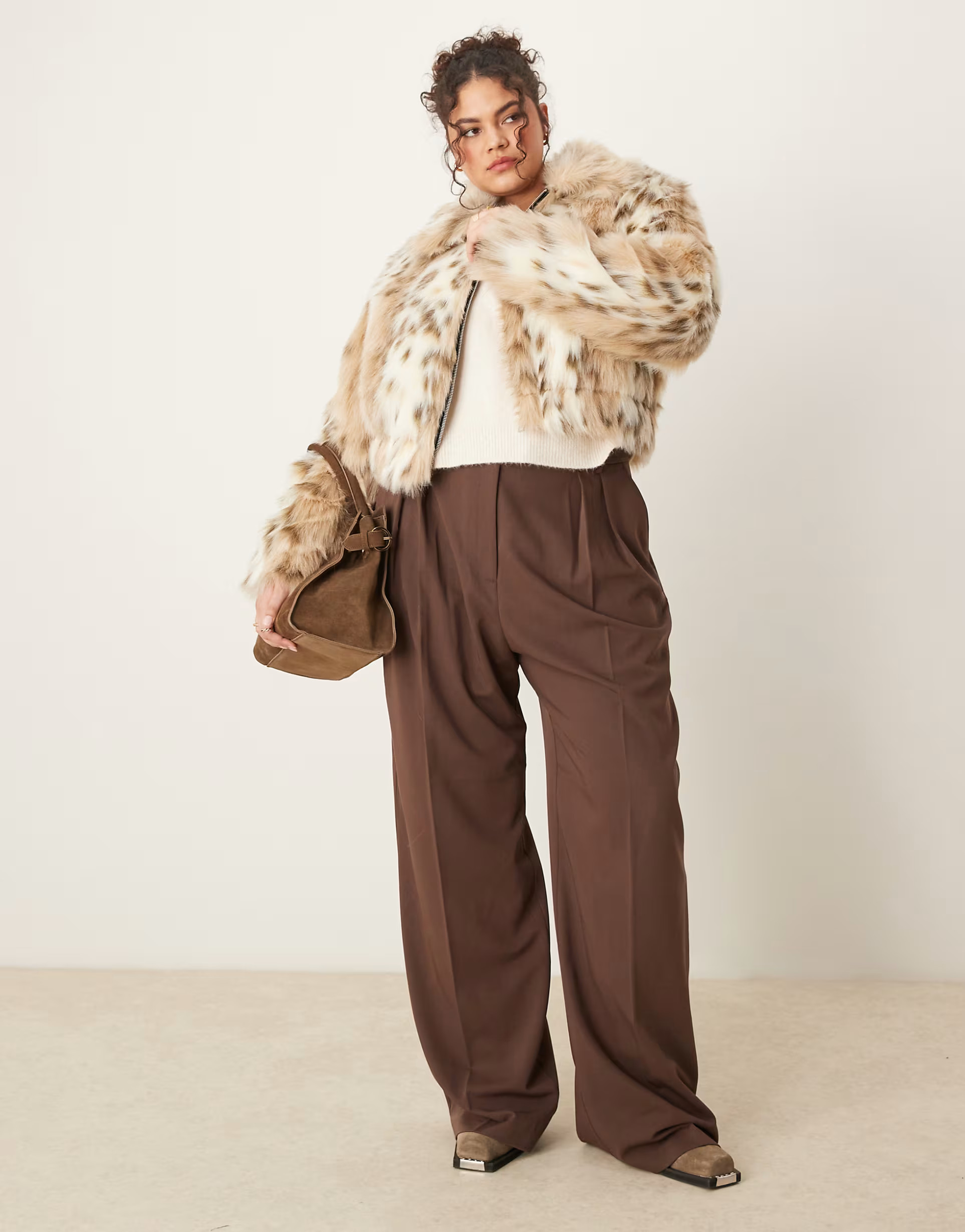 ASOS DESIGN Curve faux fur bomber jacket in snow leopard print | ASOS | ASOS (Global)
