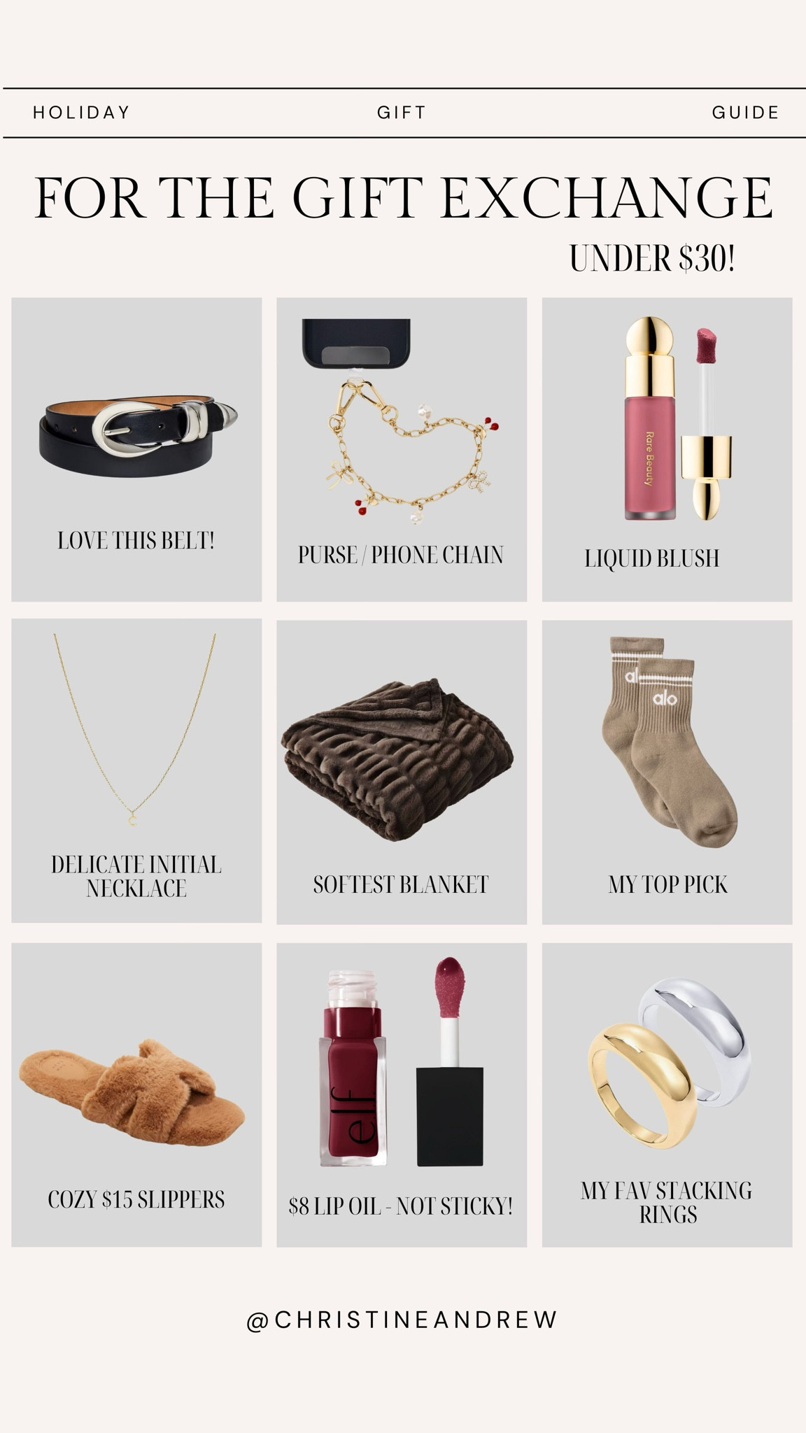 Gift exchange / white elephant party gift ideas under $30 ❤️ 

Gifts for her, gift exchange gift, holiday party gift, alo socks, sister gift, friend gift, teacher gift, teen girl gift, target gift, Amazon gifts, slippers, beauty gifts, blanket gift, Christine Andrew 

#LTKBeauty #LTKFindsUnder50 #LTKGiftGuide