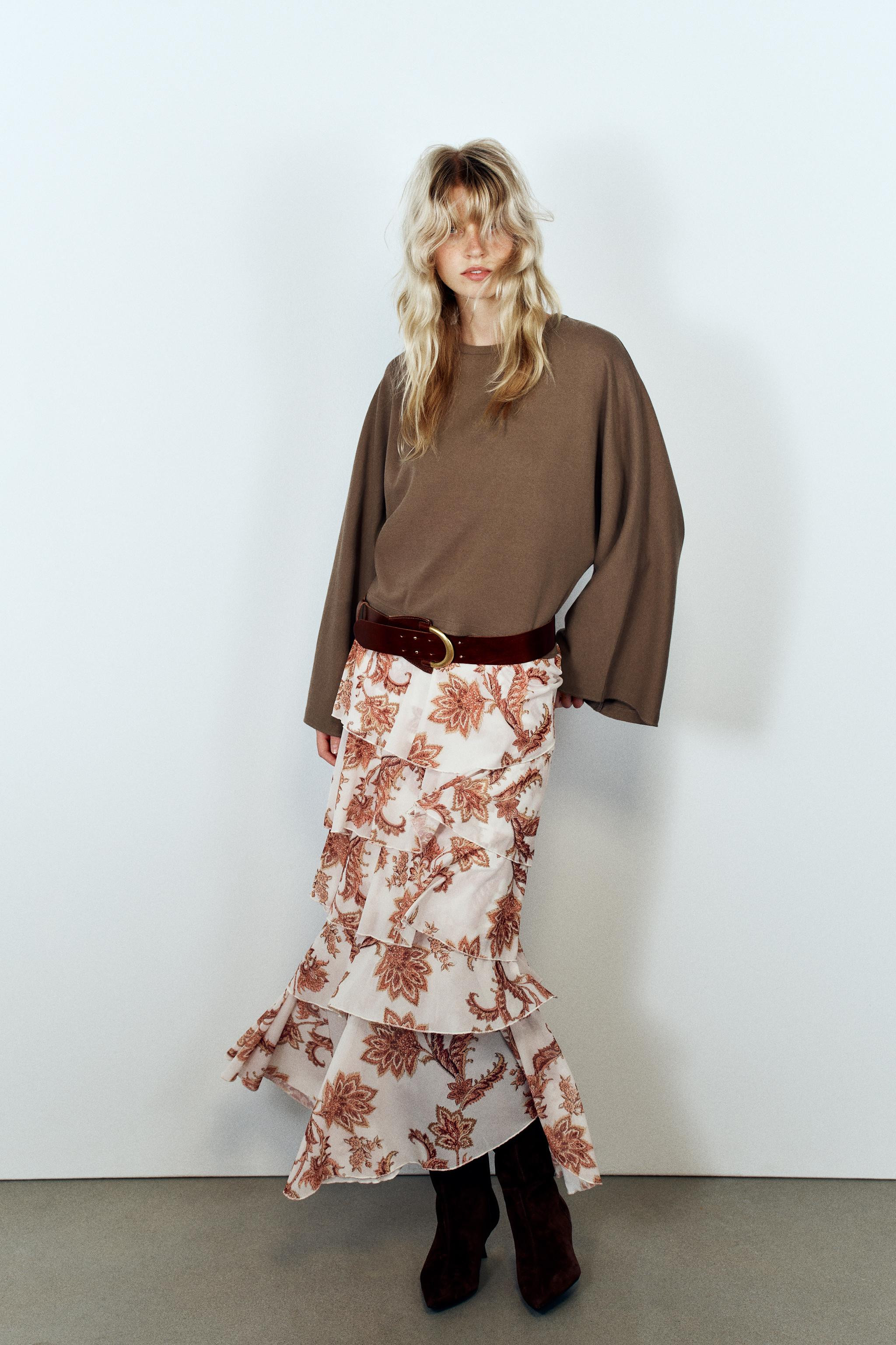 PRINTED RUFFLE SKIRT | Zara US