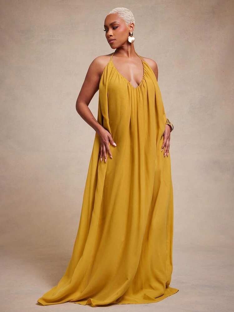 Vixey Elegant Chiffon Flowy Halter Maxi Dress, Wedding Guest, Cocktail, Date Night, Glamorous, Sp... | SHEIN