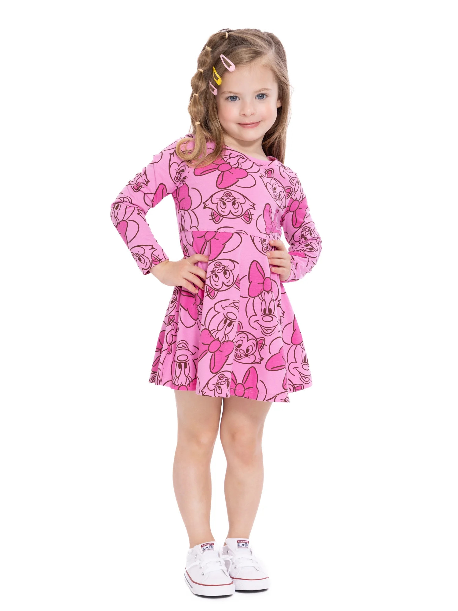 Minnie Mouse Toddler Girls Print Dress with Long Sleeves, Sizes 12M-5T | Walmart (US)