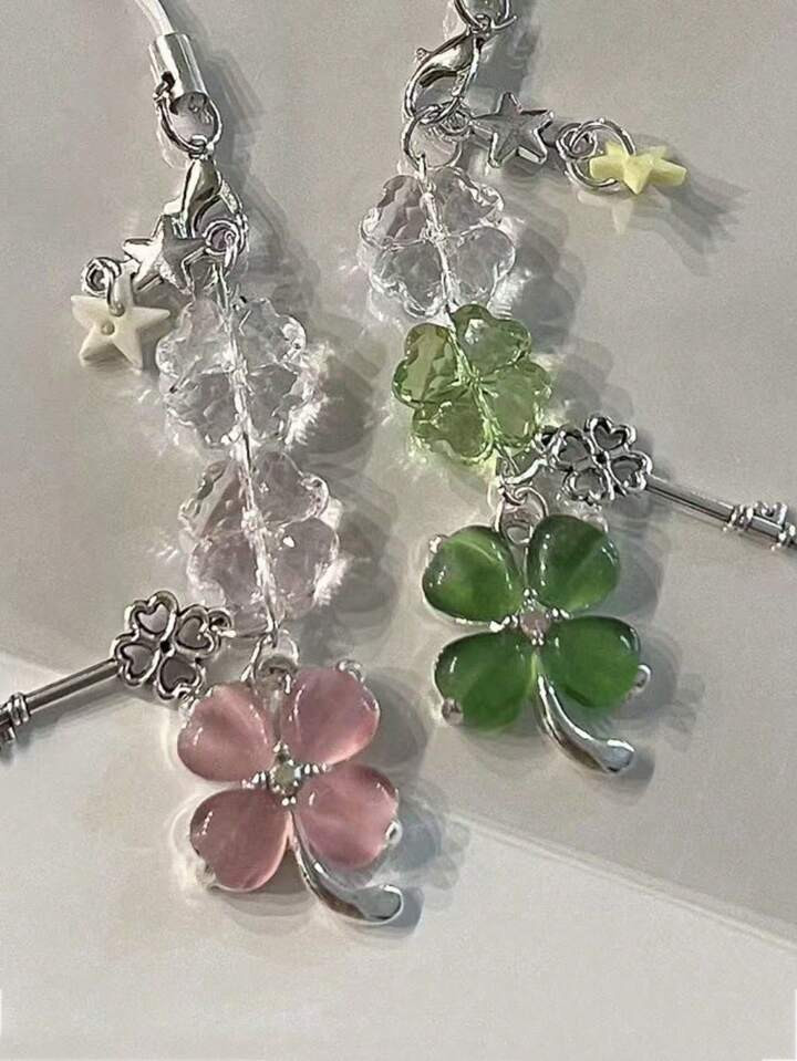 1pc Four-Leaf Clover, Star Shaped Keychain, Phone Strap, Pink Resin Acrylic Zirconia Metal, Refre... | SHEIN