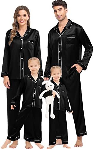 SWOMOG Family Matching Silk Satin Pajamas Button Down Sleepwear Long Sleeve Silky Nightwear 2 Pcs... | Amazon (US)