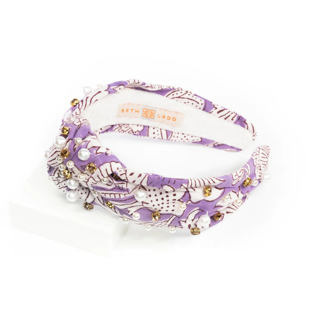 Block Print Headband with Gems in London Lilac | Beth Ladd Collections