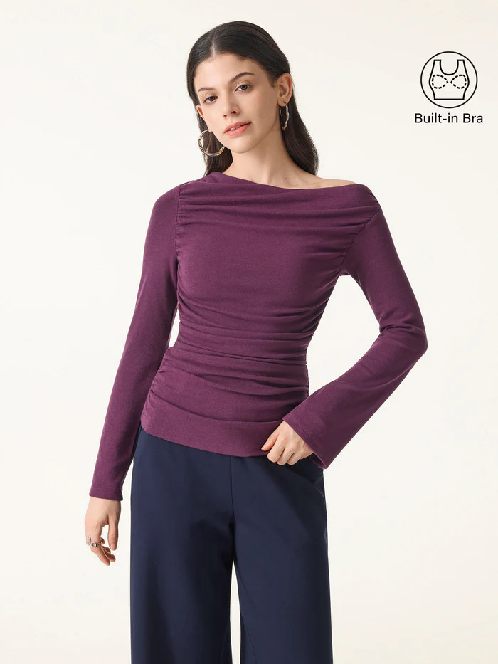 Slanted Shoulder Bell Sleeve Ruched Brami Top
                    
Final Sale | OGLmove