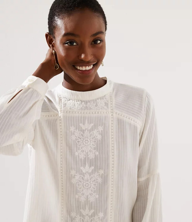 Floral Embroidered Stripe Blouse | LOFT | LOFT